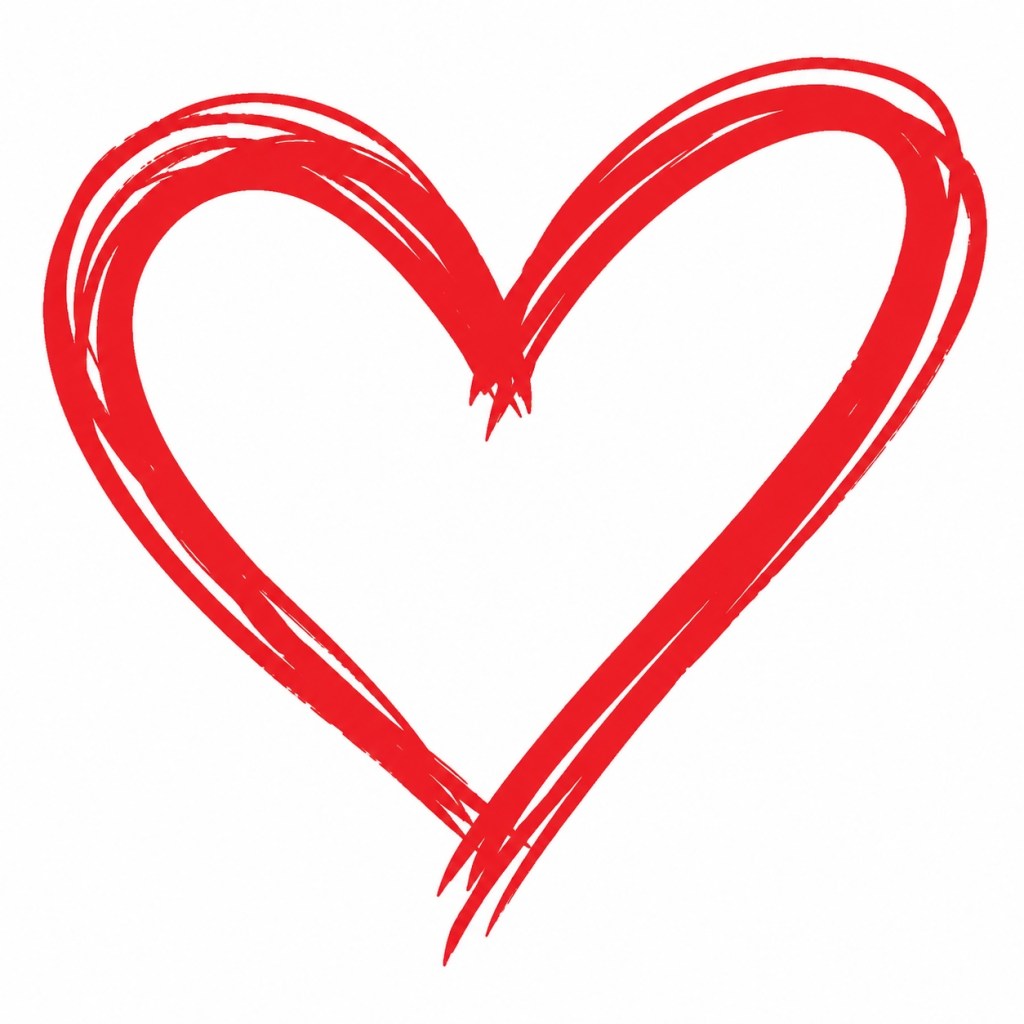 a loosely drawn heart in red to show this message was written with love